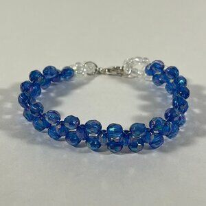 Dark Blue Faceted Acrylic Bead Bracelet with Cross Weave Pattern NWT